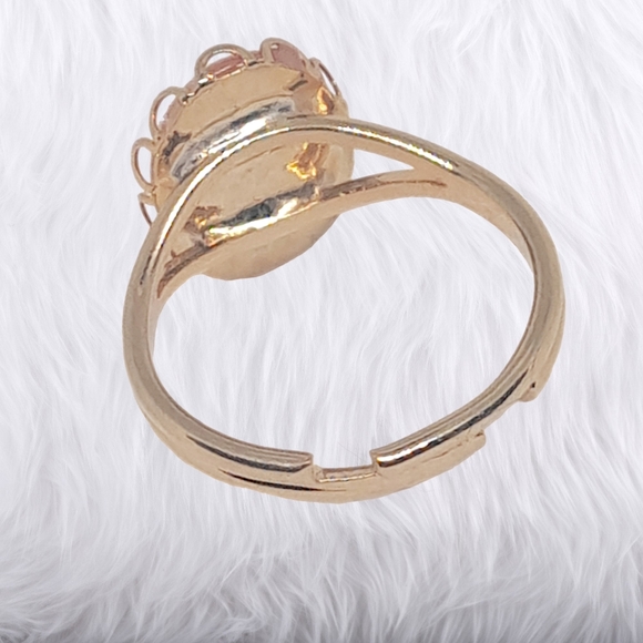 Gold Tone Adjustable Ring with Natural Gemstone - Picture 5 of 7